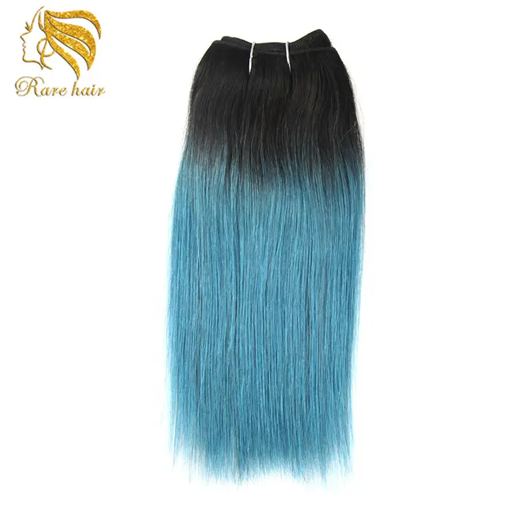 Lsy Rambut Sambungan Remy Brasil Turquoise Warna Campur, Bundel Rambut Manusia Ombre Pirus Dijahit Dalam Menenun