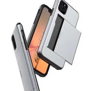 Slide Credit Card Slot Mobiele Telefoon Cover Voor iPhone 11 Mobiele Telefoon Case Hard Zacht Plastic Cover Voor iPhone 11 telefoon Case