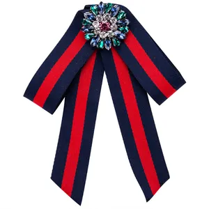 Atacado broche marinha-YWMT 2019 Stripe Atacado Rodada de Cristal Coreano Lona Floral broche de flor womnan bowetie mulher moda jóias