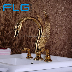 Hiện đại cổ điển vàng thiên nga 3-lỗ Brass basion vòi nước với tĩnh nhiệt Tính năng kép xử lý thiết kế - Product Image 2