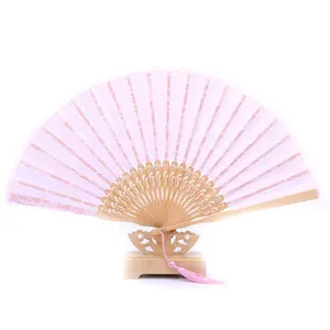 Pink lace bamboo ladies' folding hand fan for wedding