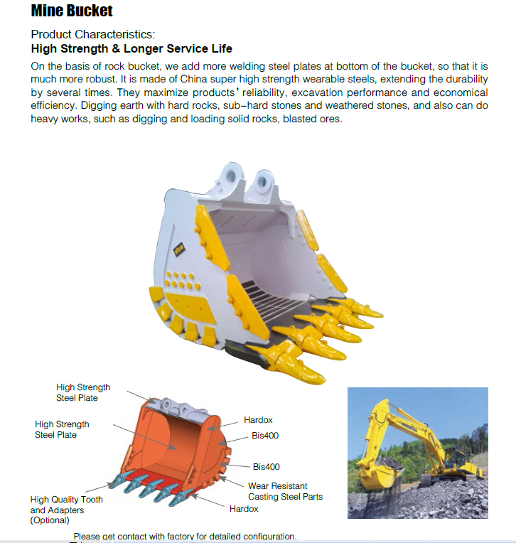 Wear Resistant Excavator Heavy Duty Rock Bucket With Customization Logo