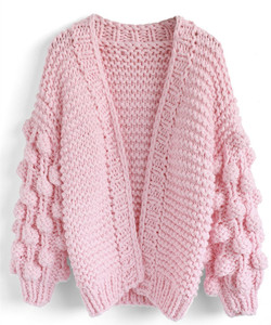 Custom Signore <span class=keywords><strong>Nero</strong></span> Oversize Slouchy Knit Pom Pom Maglia A Manica Lunga Maglioni <span class=keywords><strong>Cardigan</strong></span> - Product Image 4