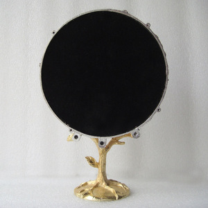 Silver Gold Plating Birds on Branch Design 6x6 Inches Round Metal Framed <strong>Tabletop</strong> Glass <strong>Mirror</strong> - Product Image 3