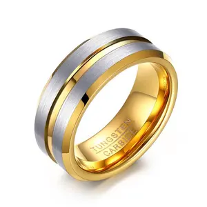 Cincin Tungsten Carbide ukiran kustom pabrik perhiasan cincin pernikahan pria emas