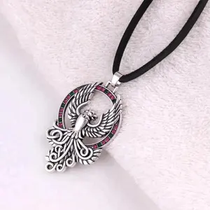 Huilin Customized Green and Red PHOENIX Rising Pendant .Majestic Solar FIRE BIRD amulet necklace