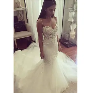 Shanghai Nuovo Elegante Tulle Scollo A V Coda di Pesce Abito Da Sposa