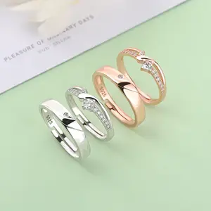 White Gold plated 925 sterling silver shiny couple Rings