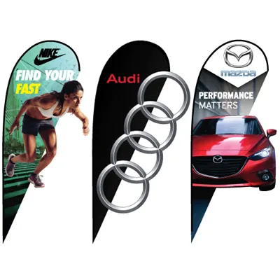 Logotipo personalizado de alta calidad, impresión lateral doble, bandera de lágrima para ventana de coche 3D para promoción de coche