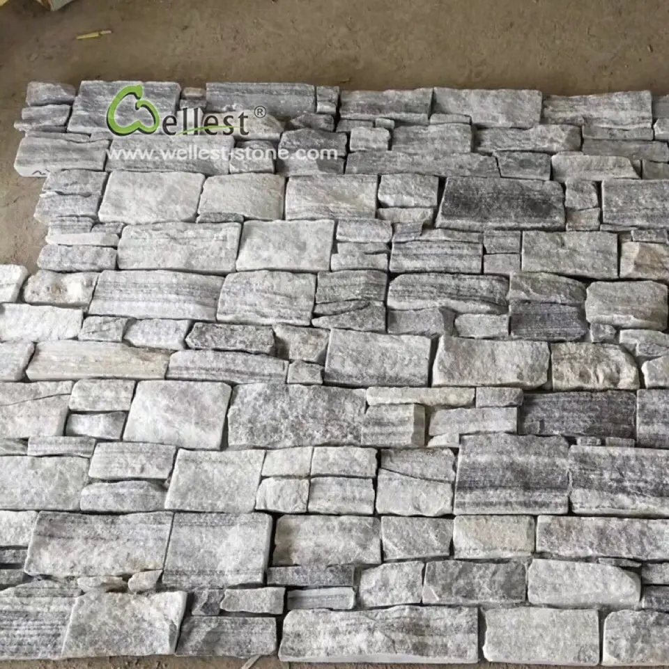 Berawan Gray Split Rock Wajah Dekoratif Dinding Batu untuk Perapian