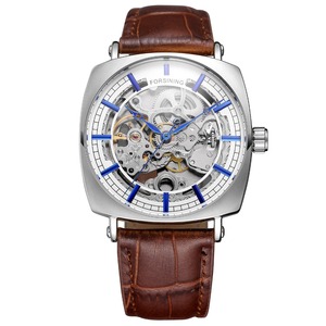Montre automatique squelette de luxe pour homme Shanghai CHARM 3 ATM, étanche, en cuir véritable, mécanique, cadran carré - Product Image 6