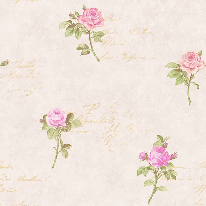 Papier peint en Rose vintage M-1211 avec écriture en anglais, matériau de finition murale interne