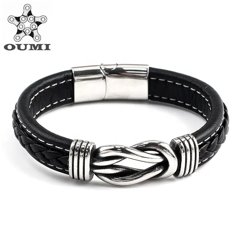 OUMI Fabriek Trendy Rvs Heren Lederen Nautische Knoop Anker Armband