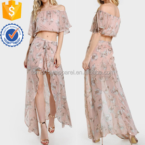 Impresión floral del hombro cosecha y pantalones cortos a juego conjunto fabricación al por mayor moda mujeres ropa (TA4108SS) - Product Image 1