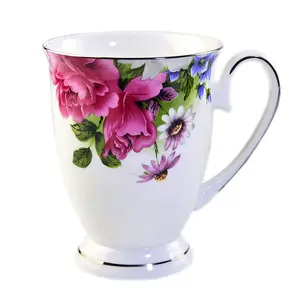 2019 hot sale custom plain white ceramic mug cup fine bone china footed mug