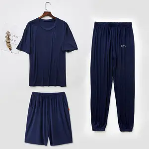 Conjunto de pijama masculino, conjunto de pijama modal para meninos e homens com camisola para dormir