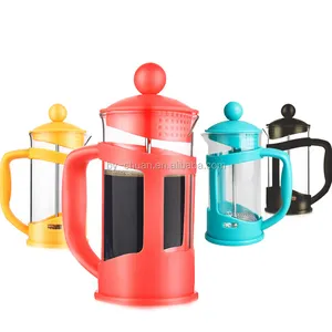 350ml colorful glass coffee french press/stainless steel heat resistant tea coffee pot foam maker