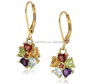 Классические серьги-подвески с цветочным узором, позолоченные 18-каратным золотом, с разноцветными фианитами, на латунной основе, с застежкой-крючком, для женщин, свадебные украшения, хит продаж - Product Image 1