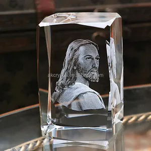 Hot sales top quality religious Jesus 3D laser etched K9 crystal glass cube