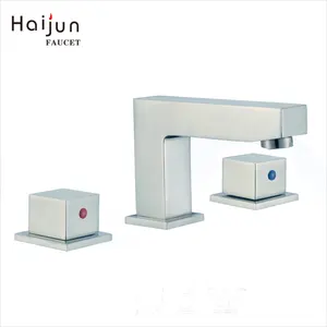 Promotion Haijun China Factory 3 Holes Dual Handle Brass Bathroom Basin Mixer Taps Faucet