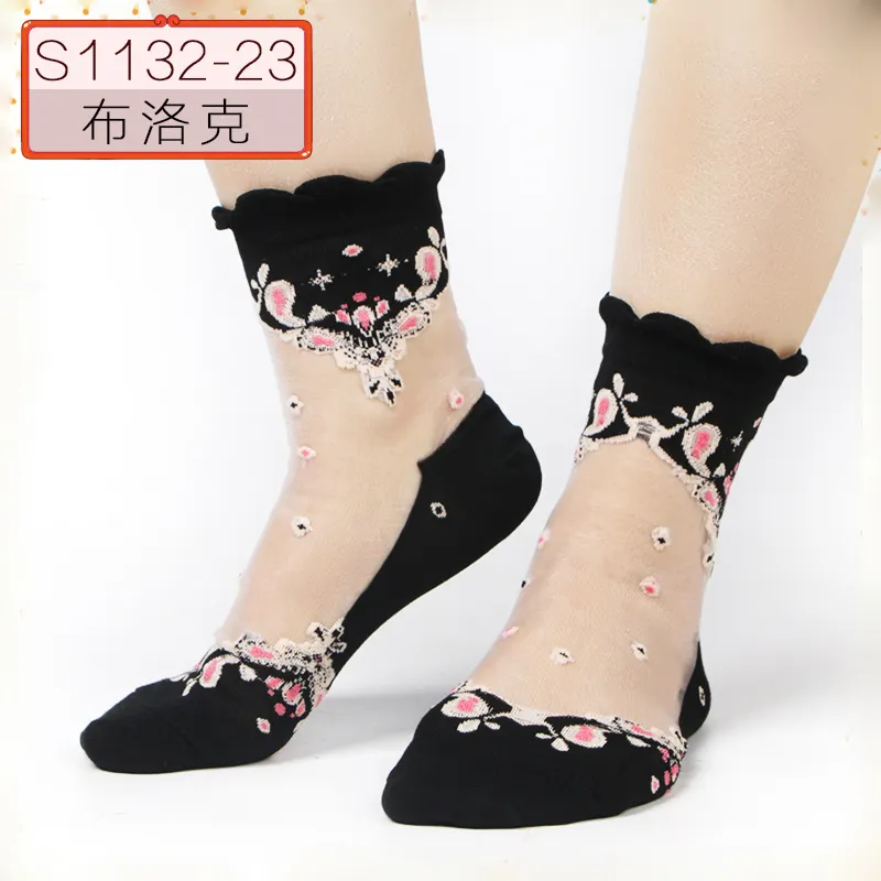 Bulk Wholesale Women Socks Glitter Toe Sheer Thin Socks Girls Crystal Lace Socks