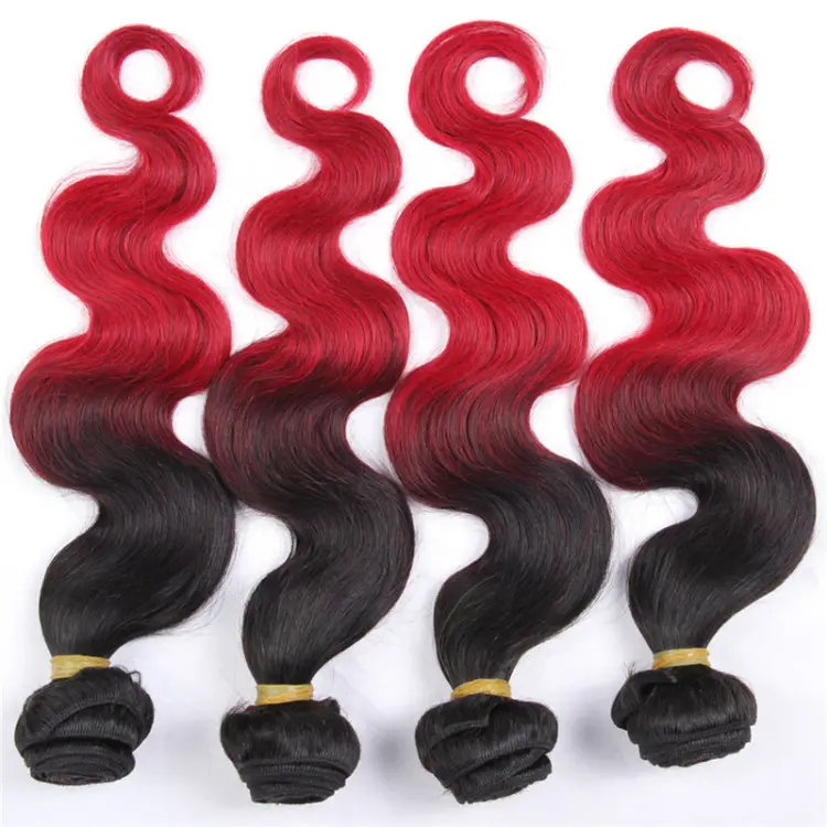 Body Wave Hair Non-Remy Malaysian Hair Bundles 1b Blue/1b Red Ombre Bundles Dark Roots 100% Human Hair Weave