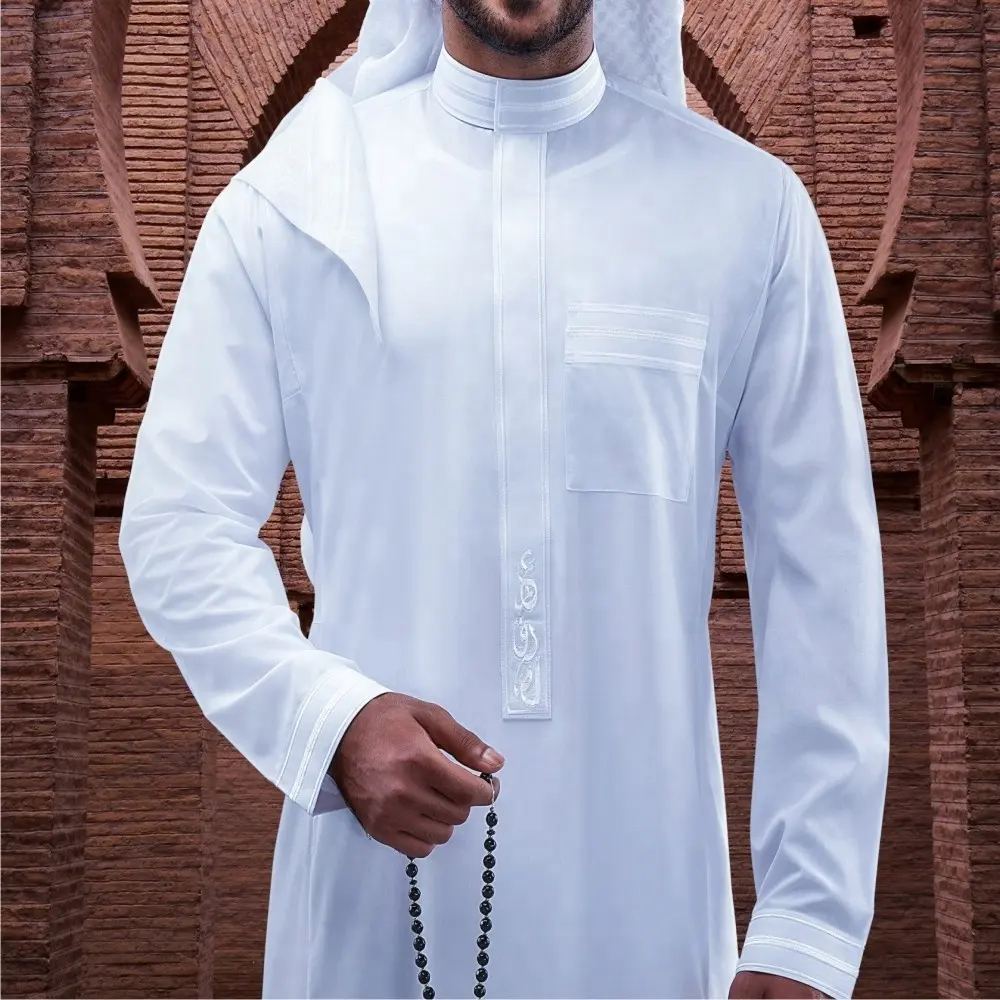 Moslim mannen thobe thoub thaub thawb-custom 100% gesponnen polyester modieuze Mens thobe-mens abaya