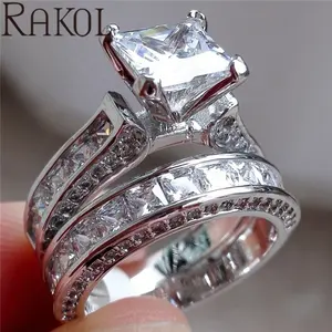 Rakol ZR2114 คู่แถวสแควร์สีขาวทองคำขาวสำหรับผู้หญิง