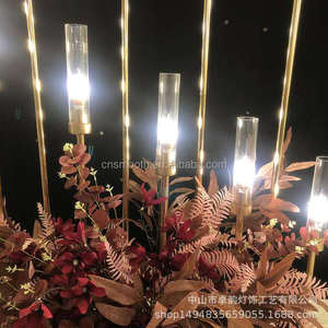 Centre de table de mariage, <span class=keywords><strong>bougeoir</strong></span> doré <span class=keywords><strong>avec</strong></span> lumière LED, décoration de scène, chemin de table - Product Image 5