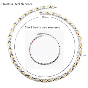 उच्च गुणवत्ता वाले स्टेनलेस स्टील के गहने सेट 5 में 1 नकारात्मक आयन कंगन और हार के लिए स्वास्थ्य