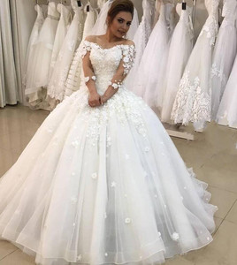 Vintage Muslim Pearls Puffy Beaded Plus <strong>Size</strong> Customized Ball Gown Cheap Arabic Long Sleeve <strong>Wedding</strong> <strong>Dresses</strong> MWA313 - Product Image 2