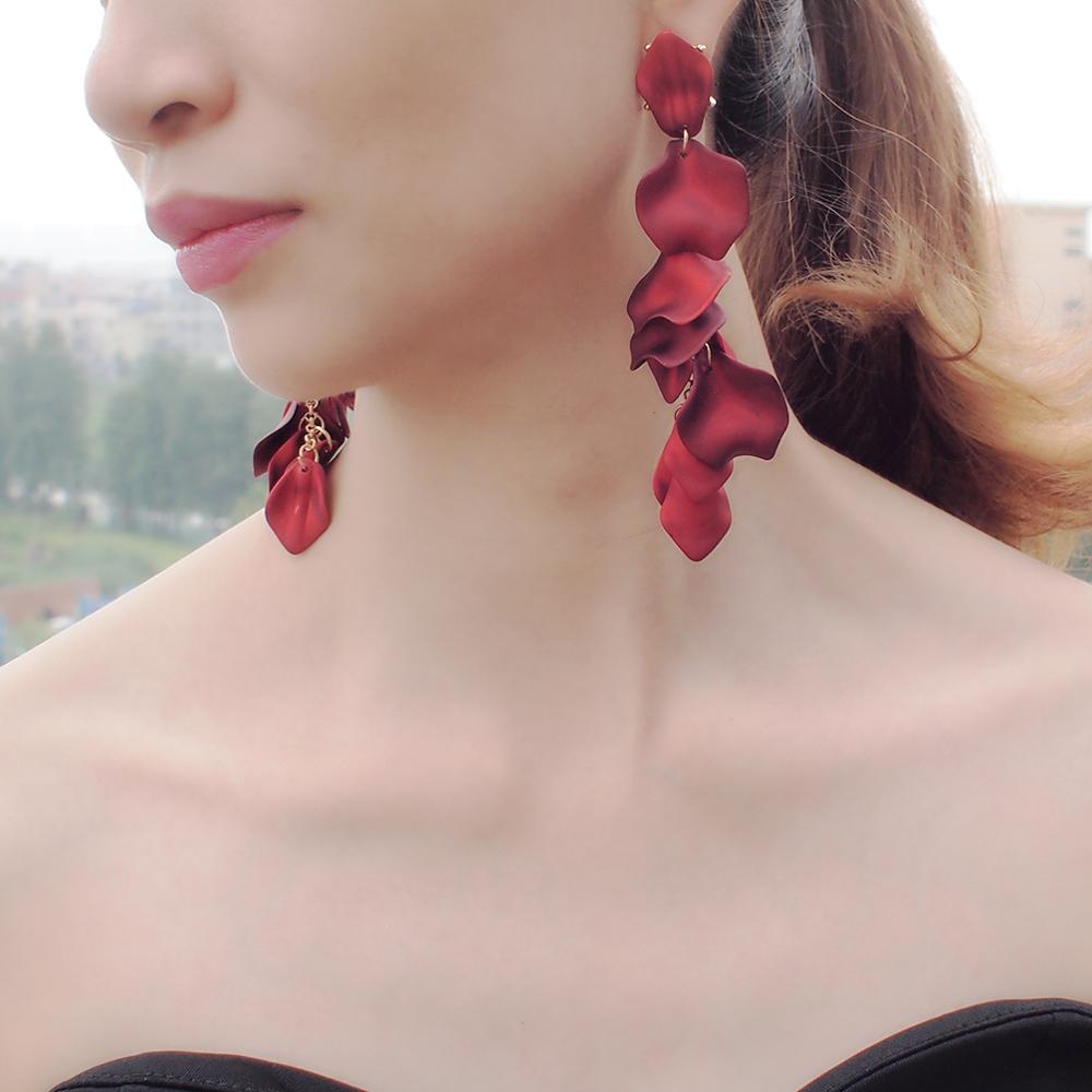 HANSI DON New Bridal Long Drop Ohrringe Alloy Metal Fashion Blumen ohrringe für Frauen Red Leaf Korean Earrings Dangles Jewelry