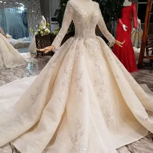 HTL084 muy elegante de manga larga chino Cenicienta novia de boda vestidos