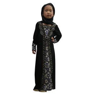 Front open gril black abaya with embroider with scarf for USA market