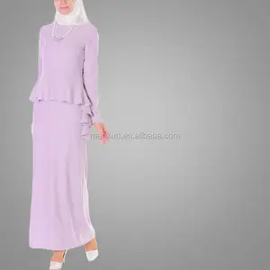 최신 이슬람 여성 드레스 이슬람 의류 말레이시아 Baju 디자인 간단한 보라색 Baju Kurung 일반 Melayu Kurung