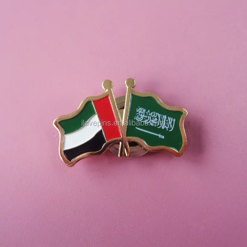 UAE/Saudi Arabia double country flag metal magnetic lapel pin badge as a promotional gifts