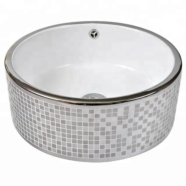 Vanità bagno dubai lavabo nessun foro rubinetto di ceramica mosaico argento di lavaggio del bacino