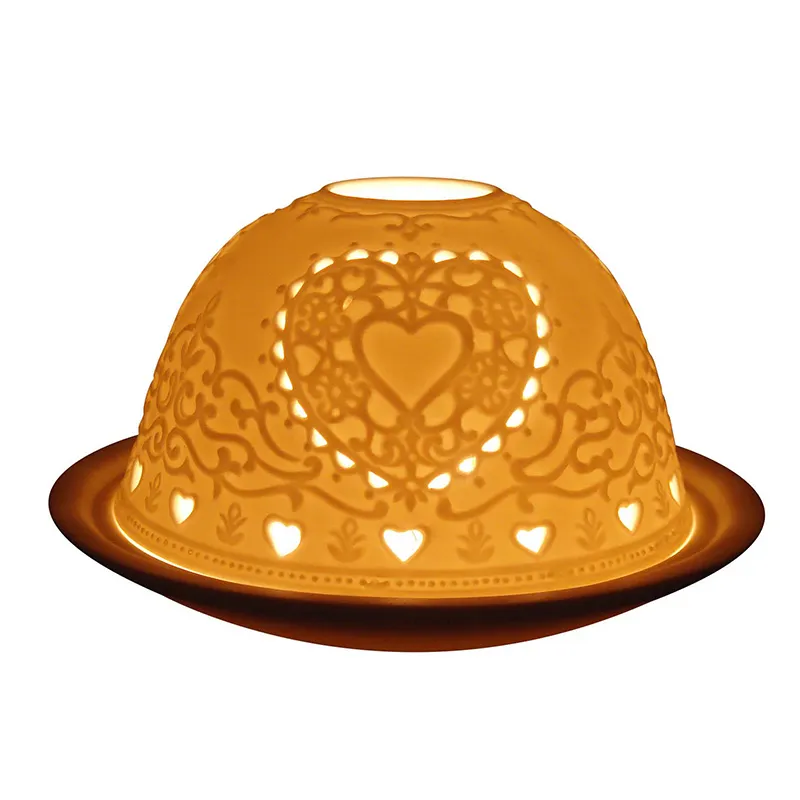 antique dome shaped Light-Glow Hearts porcelain Tea light candle holder