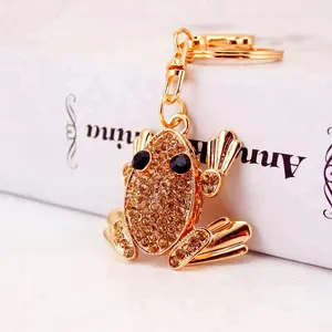 Cute Rhinestone Crystal Gold Frog Toad Key Chain Car Keychain Animal Keyring Bag Charm Fashion Women Trinket Key Ring Party Gift