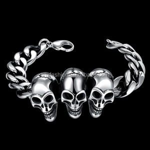 Maya Estilo Antigüedad de la Pulsera de Cadena de la Mano Pulsera Del Cráneo Del Acero Inoxidable 316L para Los Hombres - Product Image 1