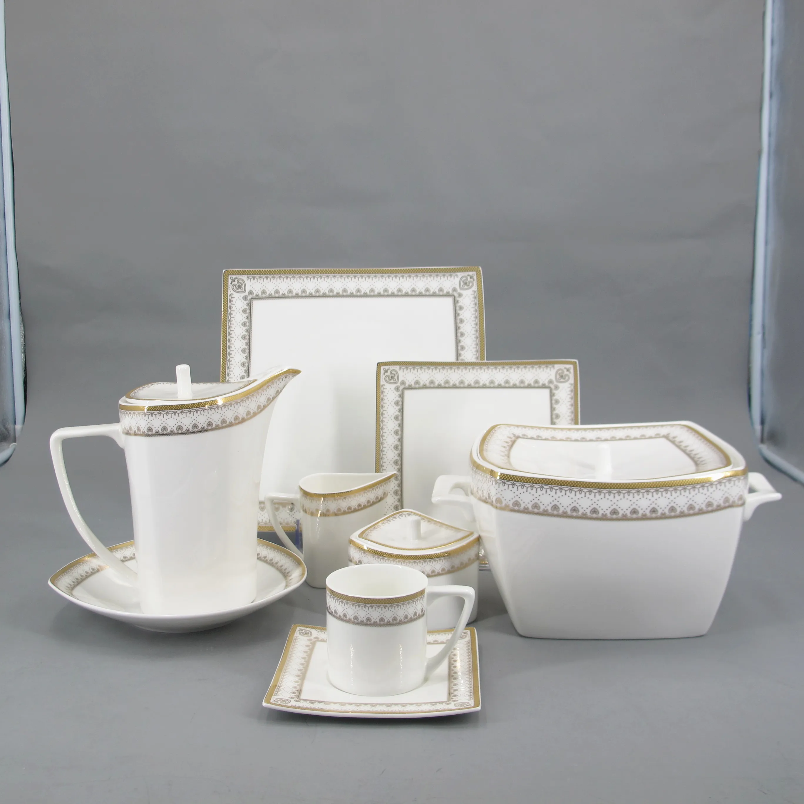 Conjunto de louça china bone fino conjuntos de 66 peças, jantar placa de jantar conjuntos de presente de casamento de porcelana