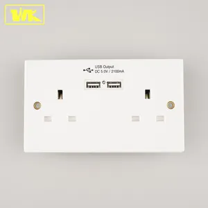 Usb Wall Socket Square Edge 13A 2 Gang British Standard Socket USB Smart Charger Output 2100mA