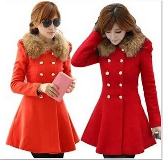 Herbst/winter frauen wolle langen mantel warme rote junge damen mode mäntel