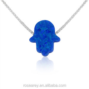 Collar con Colgante de Ópalo Azul Indio <span class=keywords><strong>Hamsa</strong></span> para Niñas y Mujeres, Cadena de Acero Inoxidable con Eslabones Bonitos para Aniversarios - Product Image 3