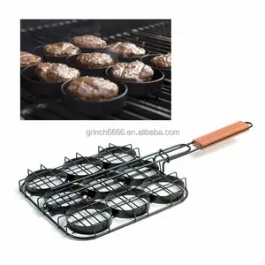 Keranjang Panggang Hamburger BBQ Jaring Kawat Baja, Tidak Lengket untuk Set Burger Mini Tekan 9 Burger Kecil Set Aksesori BBQ