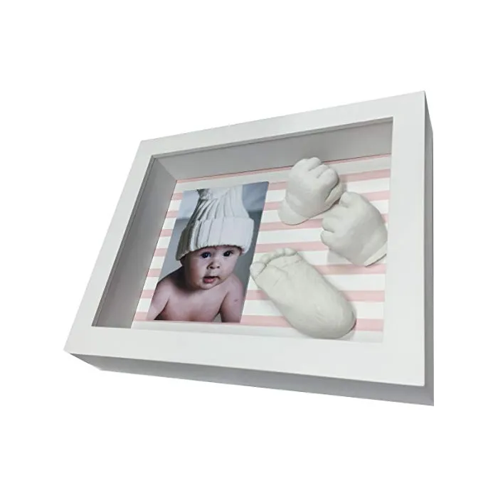 Hochwertige Hot Child Geschenke 8x10 weiß Baby Handabdruck und Fußabdruck Abdruck Casting Deep Shadow Box Display Bilderrahmen