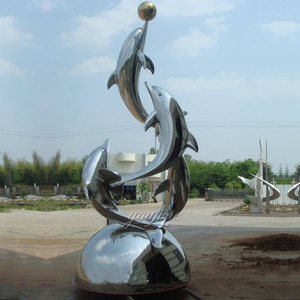 Grandi <span class=keywords><strong>Statue</strong></span> di Delfini in Acciaio Inossidabile per <span class=keywords><strong>Giardino</strong></span>, Artigianato in Metallo per Esterni - Product Image 2
