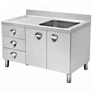 Standard size Commercial Food Prepare Single Sink Worktable/Stainless Steel Kitchen Sink Cabinet With 3 Drawers Wholesale