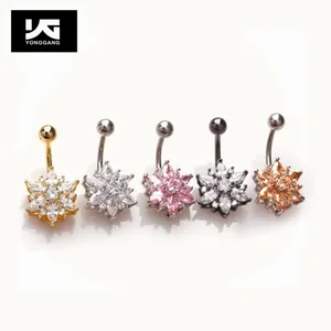 Fashion Flower Crystal CZ Navel Rings Belly Button Ring Barbell Body Piercing Jewelry