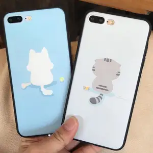 Cute Case for iPhone 7 Plus White Grey Cat Little Girl Figure Animal Fresh Frosted Phone Back Cover for iPhone 6 6S Plus 7Plus